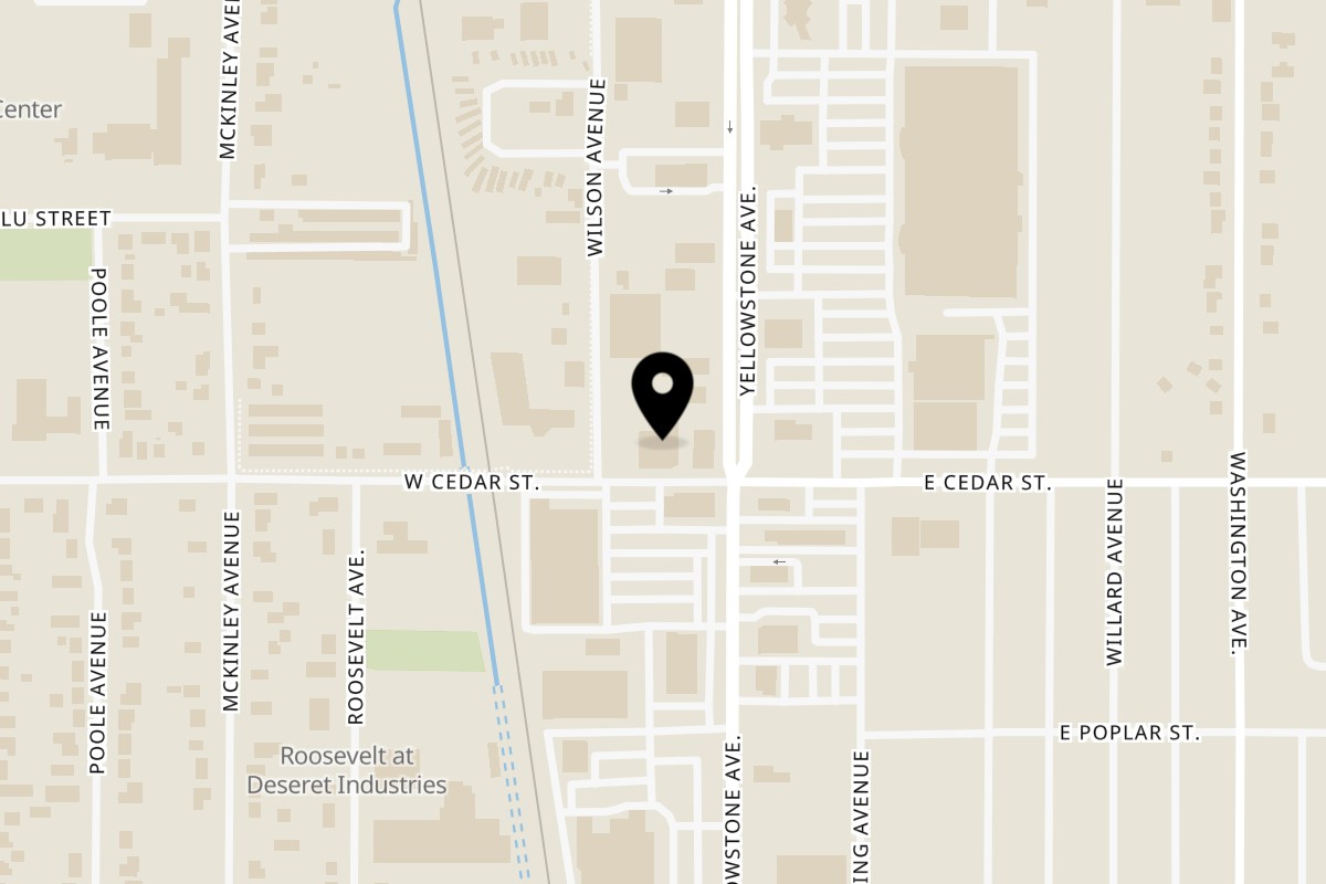Map showing the location of ButterBurr's Restaurant on 160 W Cedar St in Pocatello